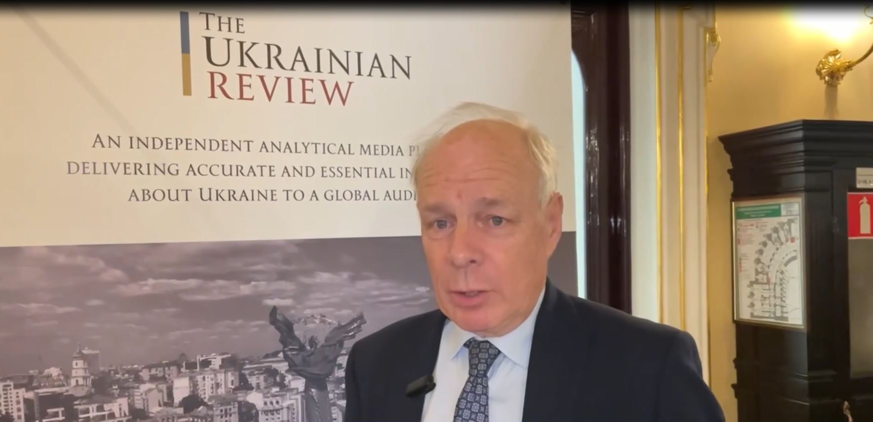 Charles Crawford, former British diplomat, speaks at The Ukrainian Review stand during the Black Sea Security Forum 2025