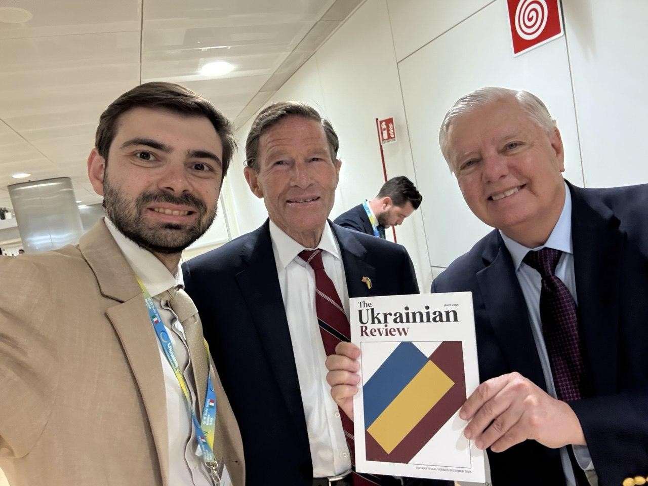 Artem Kasparian — Co-Founder, The Ukrainian Review, with U.S. Senators Richard Blumenthal and Lindsey Graham