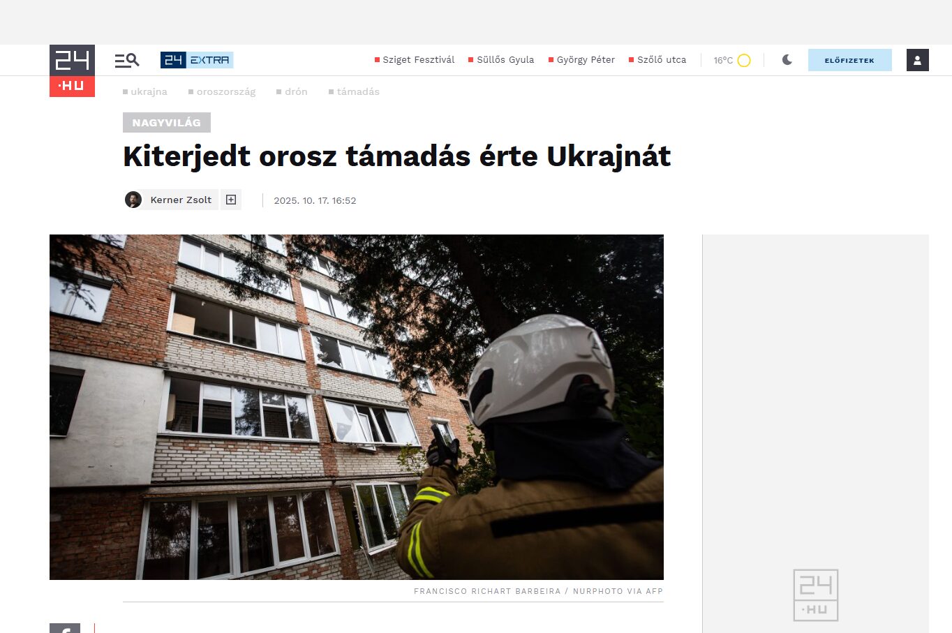 Screenshot from website of 24.hu media