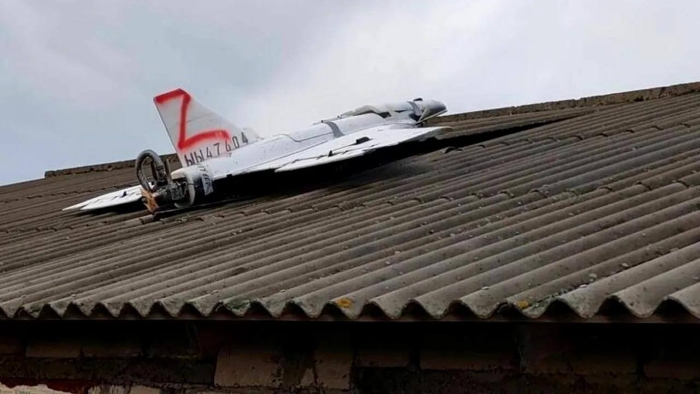 The picture shows Russia drone with Z sign on Moldova`s village rooftop