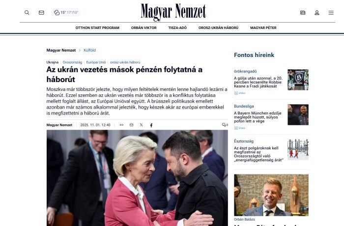 Screenshot from website of Magyar Nemzet media