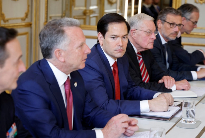 The picture portrays US Special Envoy Steve Witkoff, US Secretary of State Marco Rubio and Germany's national security advisor Jens Ploetner