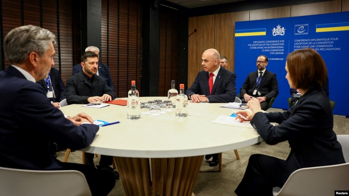 A Compensation Commission has been launched in The Hague to determine the amount of reparations for Ukrainians. Ukrainian President Volodymyr Zelenskyy, Secretary General of the Council of Europe Alain Berse, Moldovan President Maia Sandu, Dutch Prime Minister Dick Schoof. Radio Liberty. 16 December 2025
