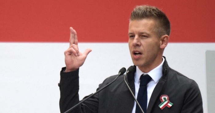 The picture portrays Péter Magyar