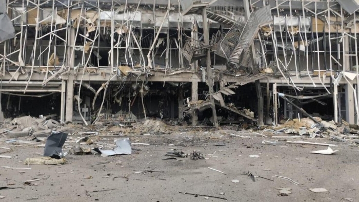 The picture shows destroyed Zaporizhzhia Airport