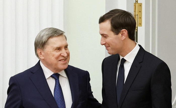 The picture portrays Jared Kushner – son-in-law of US President Donald Trump and the aide Yuri Ushakov