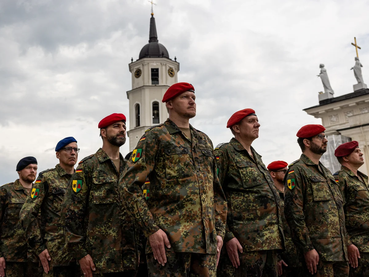 Troops from the Bundeswehr 45th Armoured Brigade (Panzerbrigade 45) take part in a ceremonial roll-call in Vilnius, Lithuania, 2025 / Paulius Peleckis / Getty Images