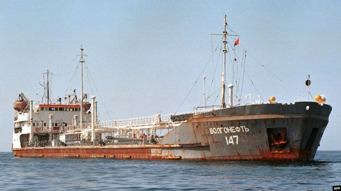 The picture shows Russian oil tanker Volgoneft-147