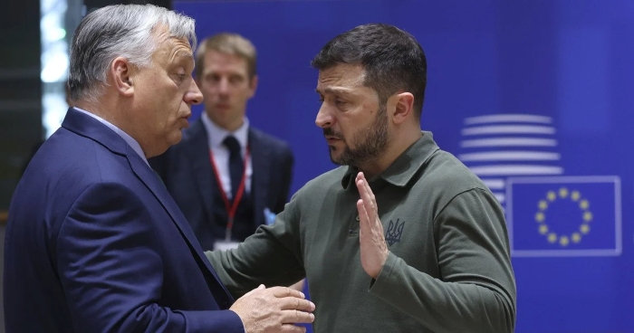 The picture portrays Viktor Orbán and Volodymyr Zelenskyy
