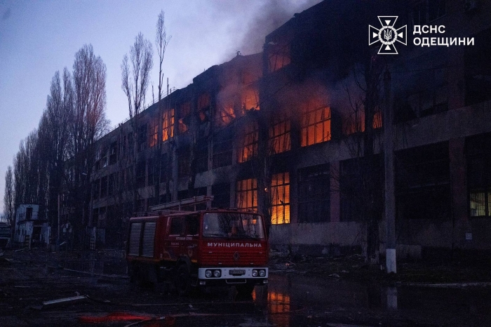 The picture showed burning building as a consequence of Russian strike in Odesa Region