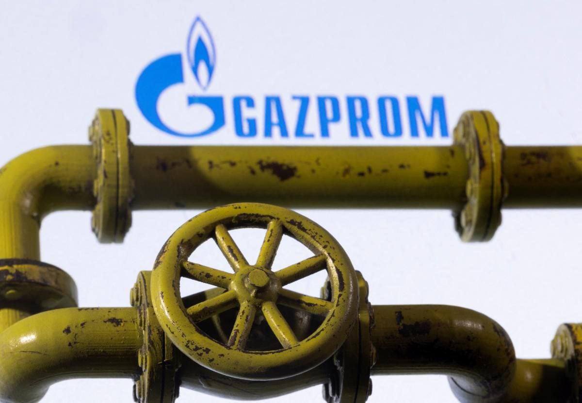 The logo of the Russian energy giant Gazprom. The company is reporting record losses amid the loss of the European market and tightening sanctions.