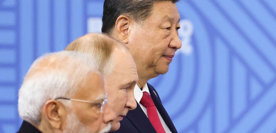 Indian Prime Minister Narendra Modi, Russian President Vladimir Putin, and Chinese President Xi Jinping during the BRICS Summit in Kazan, October 2024