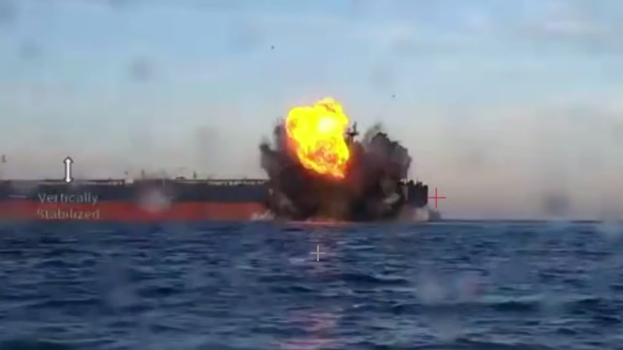The moment the Sea Baby drone hit the tanker. November 28, 2025 / Photo: Serhiy Sternenko