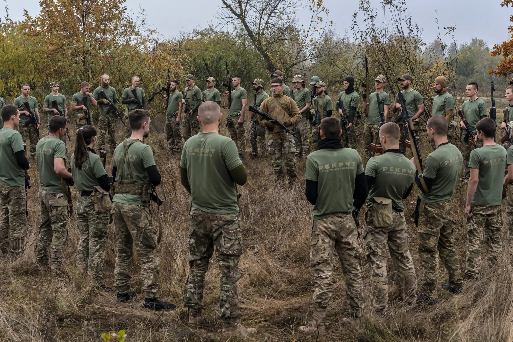 New recruits with the Ukrainian Army’s Third Separate Assault Brigade training in October in Kyiv, Ukraine’s capital. 2024 / Brendan Hoffman for The New York Times