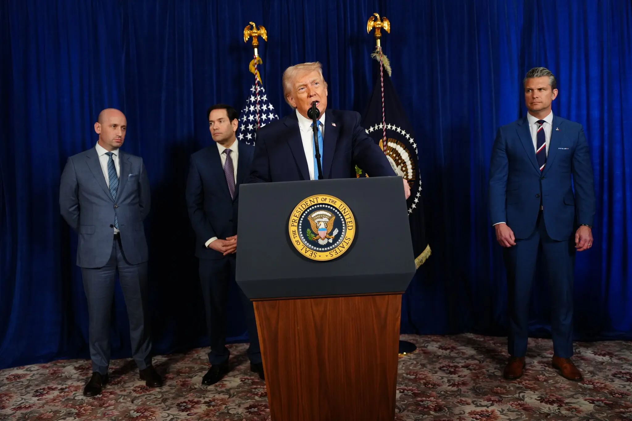 President Trump speaks at a news conference at Mar-a-Lago in Palm Beach, Fla., on Saturday.Credit...Tierney L. Cross/The New York Times