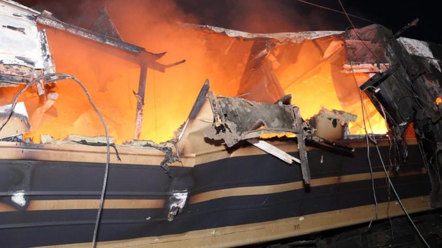 Fire in a train carriage hit by Russians, Kharkiv region, January 27, 2026