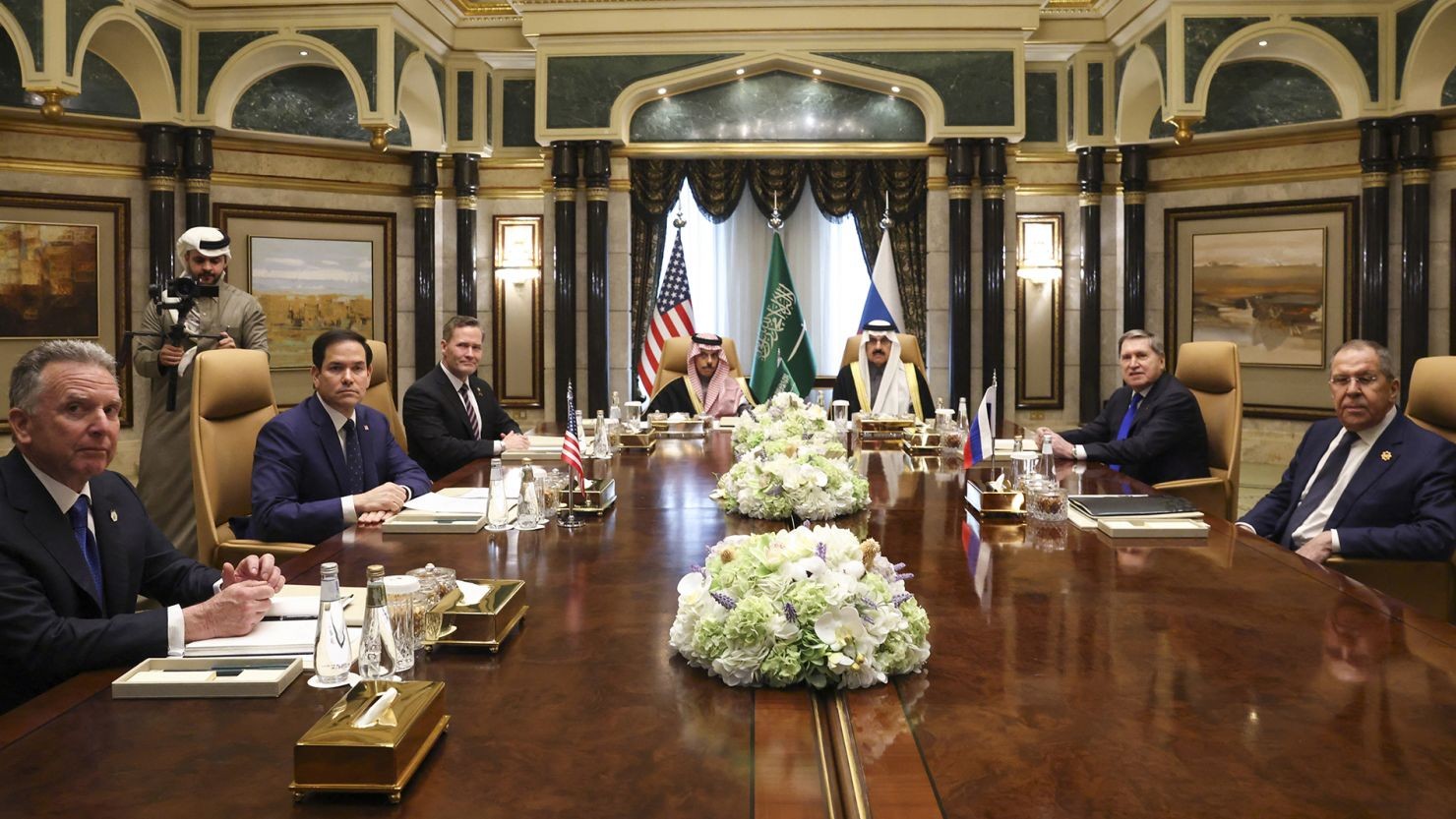 Top US officials are shown during the meeting with Russian officials in Saudi Arabia in February 2025
