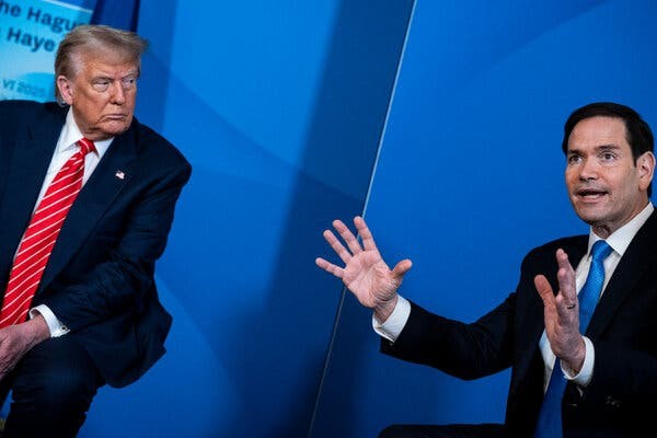 President Trump with Secretary of State Marco Rubio in the Netherlands in June.