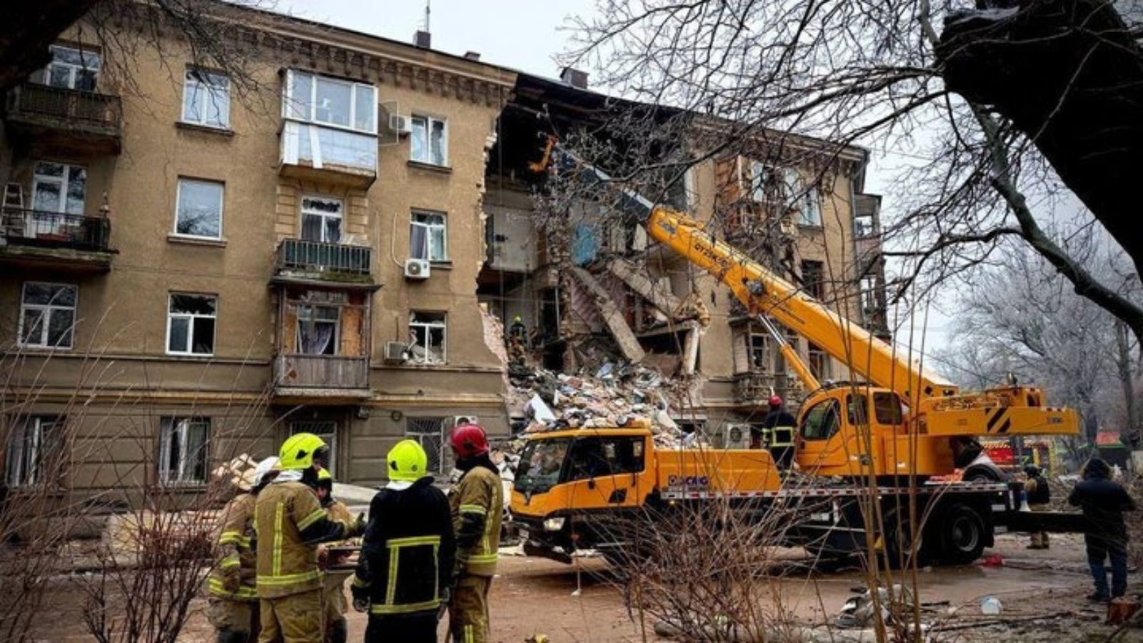 The facade of a residential building in Odesa with significant damage after an enemy drone strike.