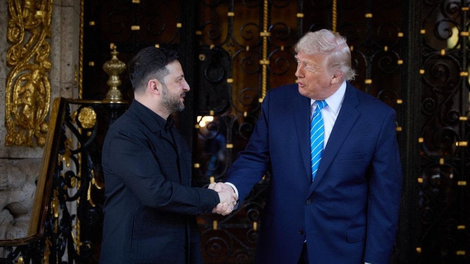 US President Donald Trump and Ukrainian President Volodymyr Zelenskyy during an official meeting.