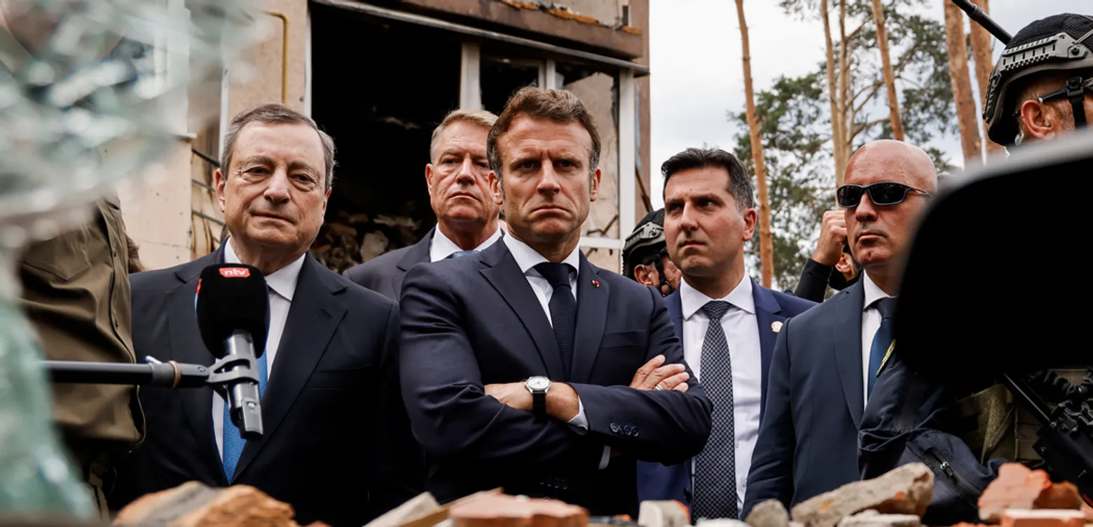 Mario Draghi, Klaus Iohannis, and Emmanuel Macron in Irpin (Photo: EPA)