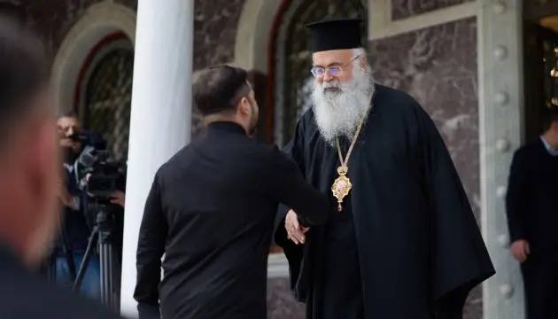 Volodymyr Zelenskyy and Archbishop George of Cyprus in Cyprus on January 7
