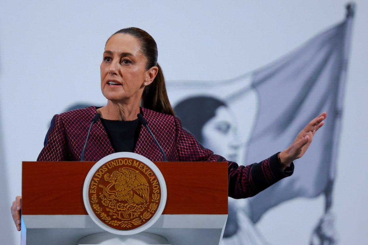 Mexico's President Claudia Sheinbaum addresses the media at the National Palace, in Mexico City