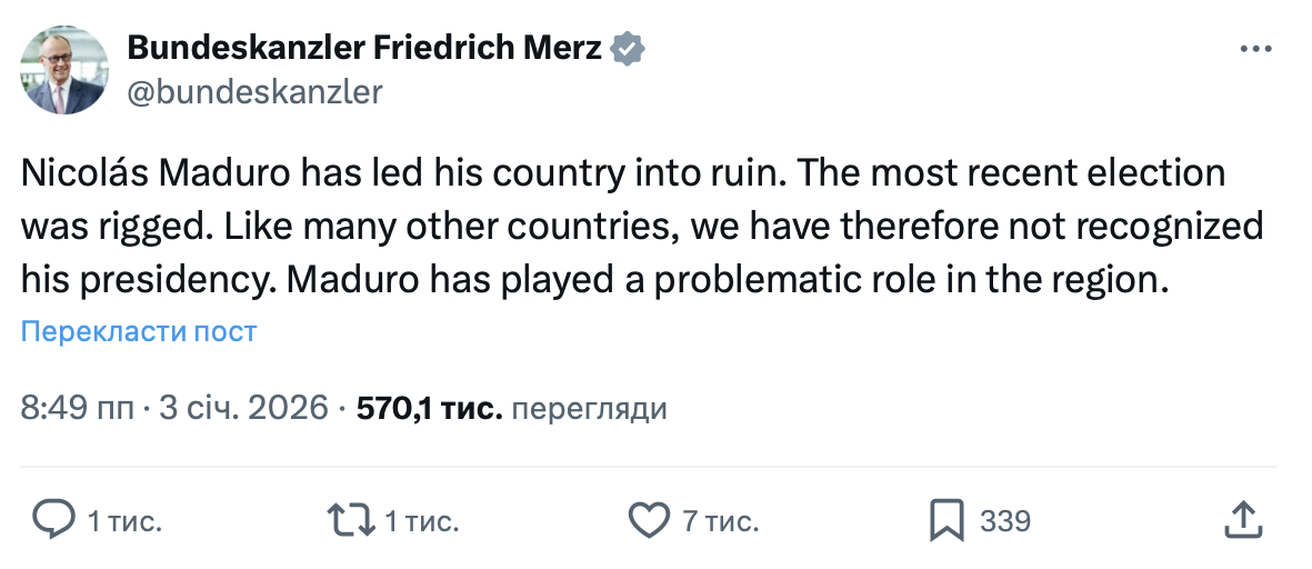 Screenshot from Merz's X account