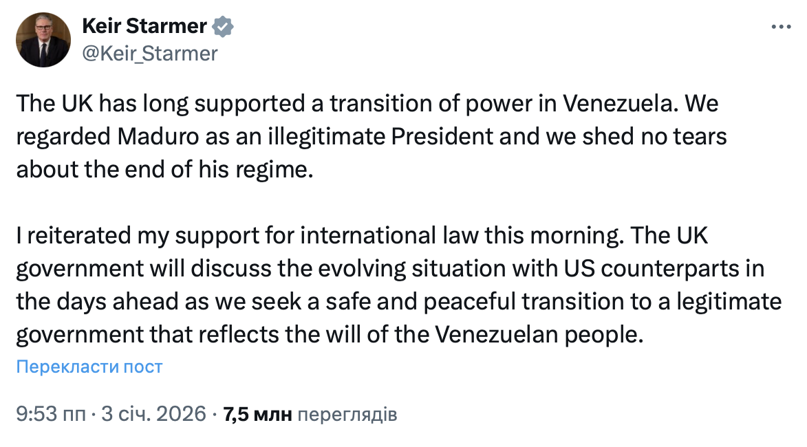 Screenshot from Starmer's X account