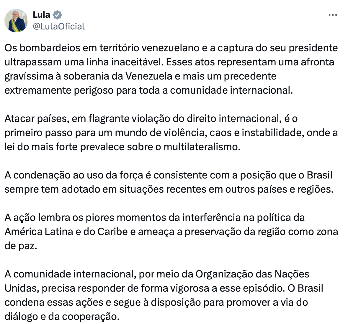 Screenshot from Lula's X account