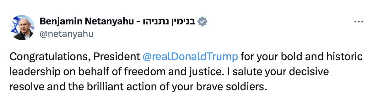 Screenshot from Netanyahu's X account
