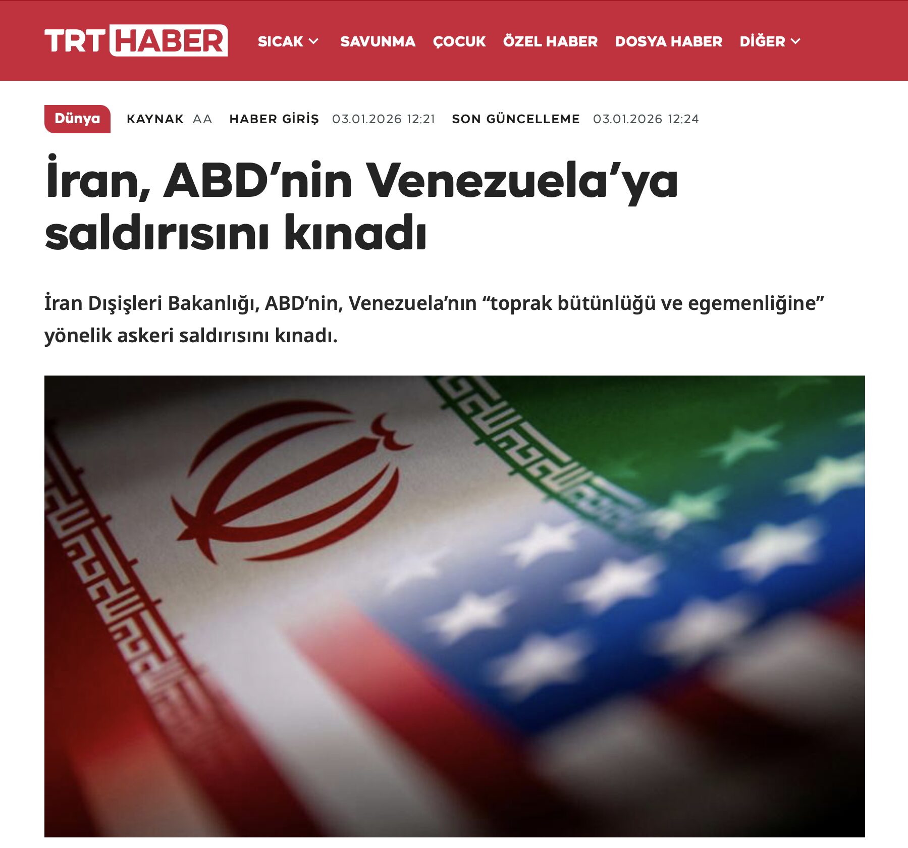 Screenshot of the Iranian Foreign Ministry statement / TRT Haber