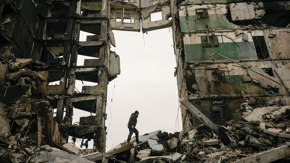 A house destroyed during fighting in Borodianka, Kyiv region