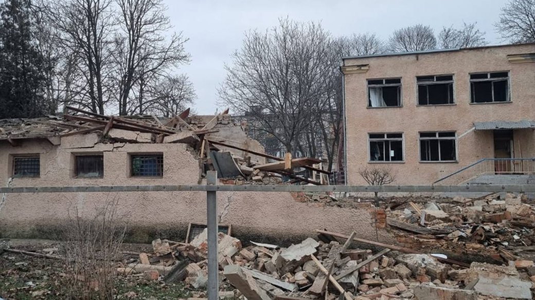 A destroyed building as a result of the Russian attack on the Odesa region