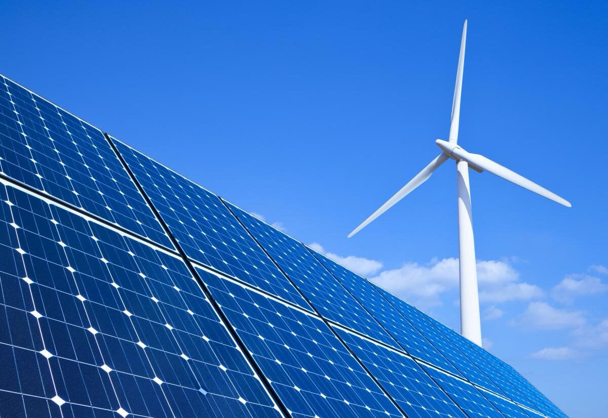 Solar panels and wind energy plant