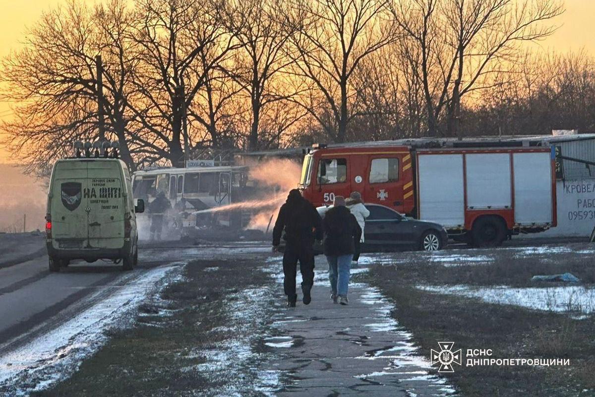 Miners' bus in Ternivka after Russian attack