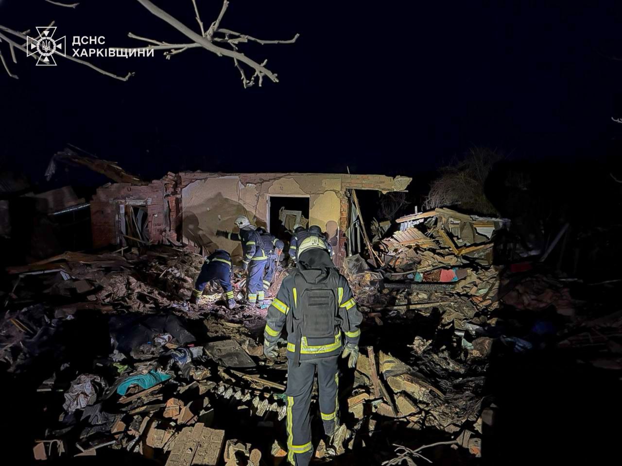 Rescue workers in the Kharkiv region deal with the aftermath of a Russian attack
