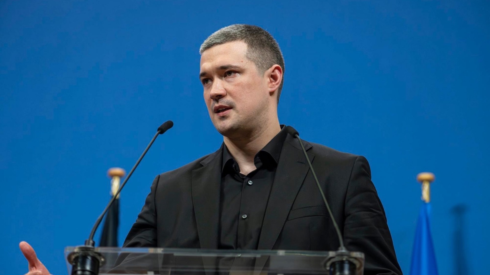 Portrait of the Minister of Defense of Ukraine Mykhailo Fedorov.