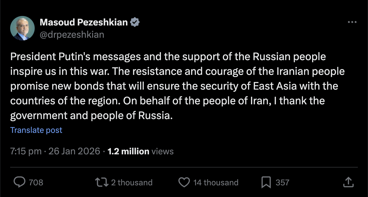 What did Iranian President Masoud Pezeshkian write in X