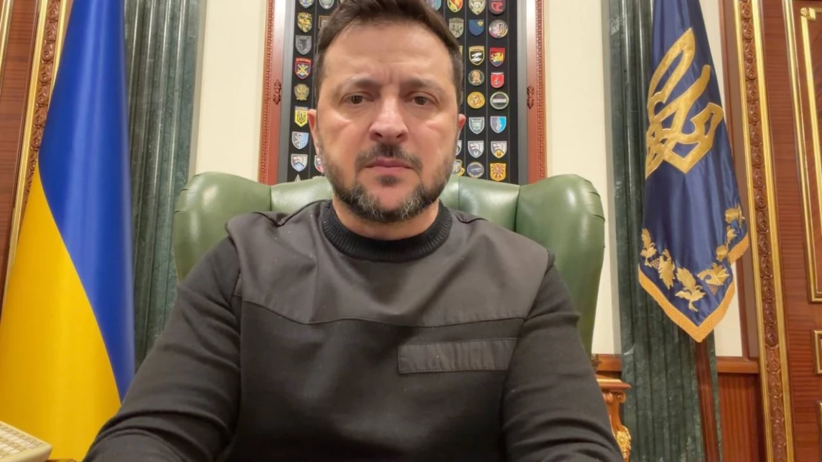 Volodymyr Zelenskyy sits in his office