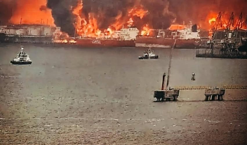 Russian port of Ust-Luga after Ukrainian attack