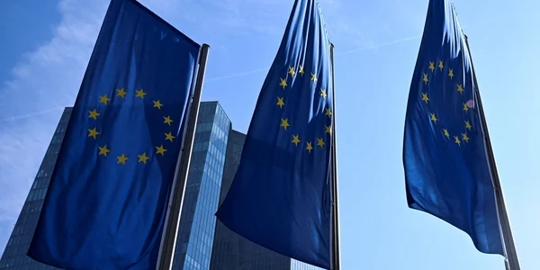 EU flags on a sky background