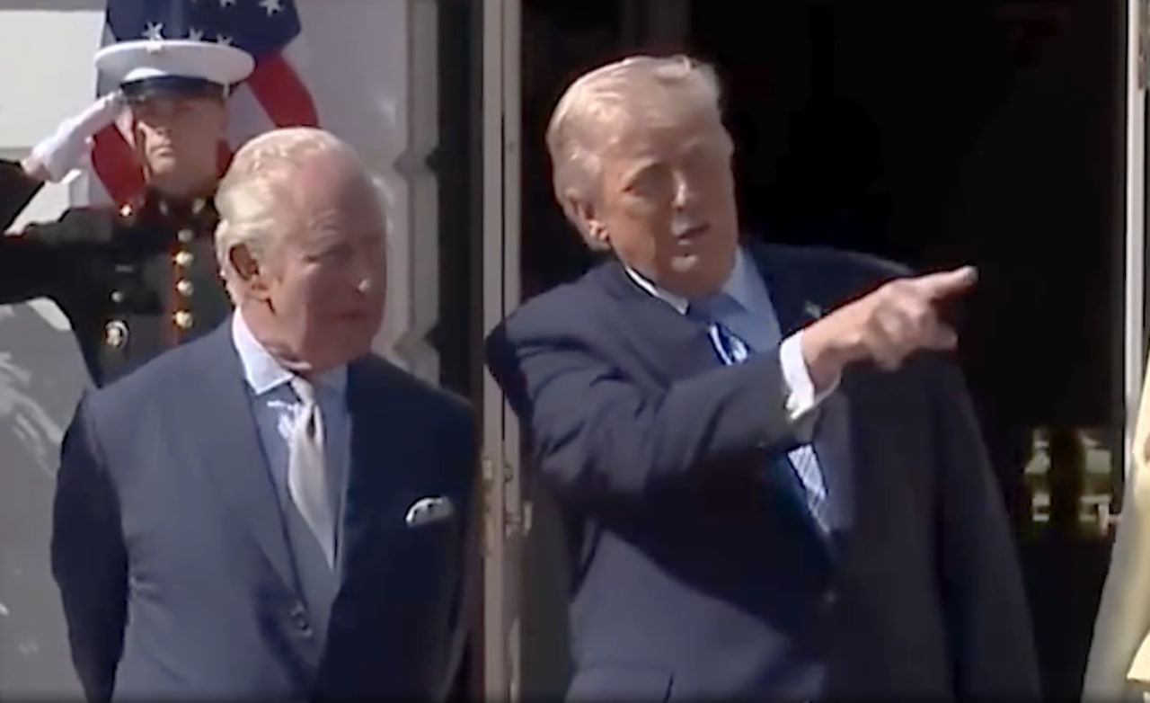 King Charles and Donald Trump chat at a meeting at the White House