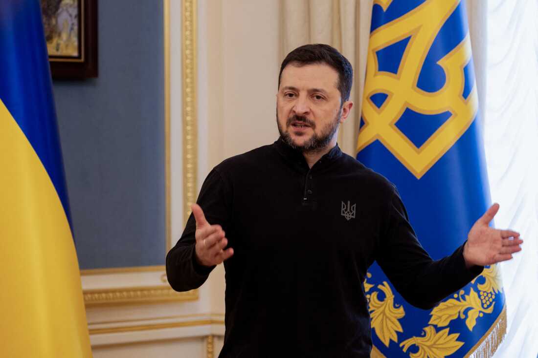 Ukraine's President Volodymyr Zelensky gives a press conference in Kyiv on February 19, 2025